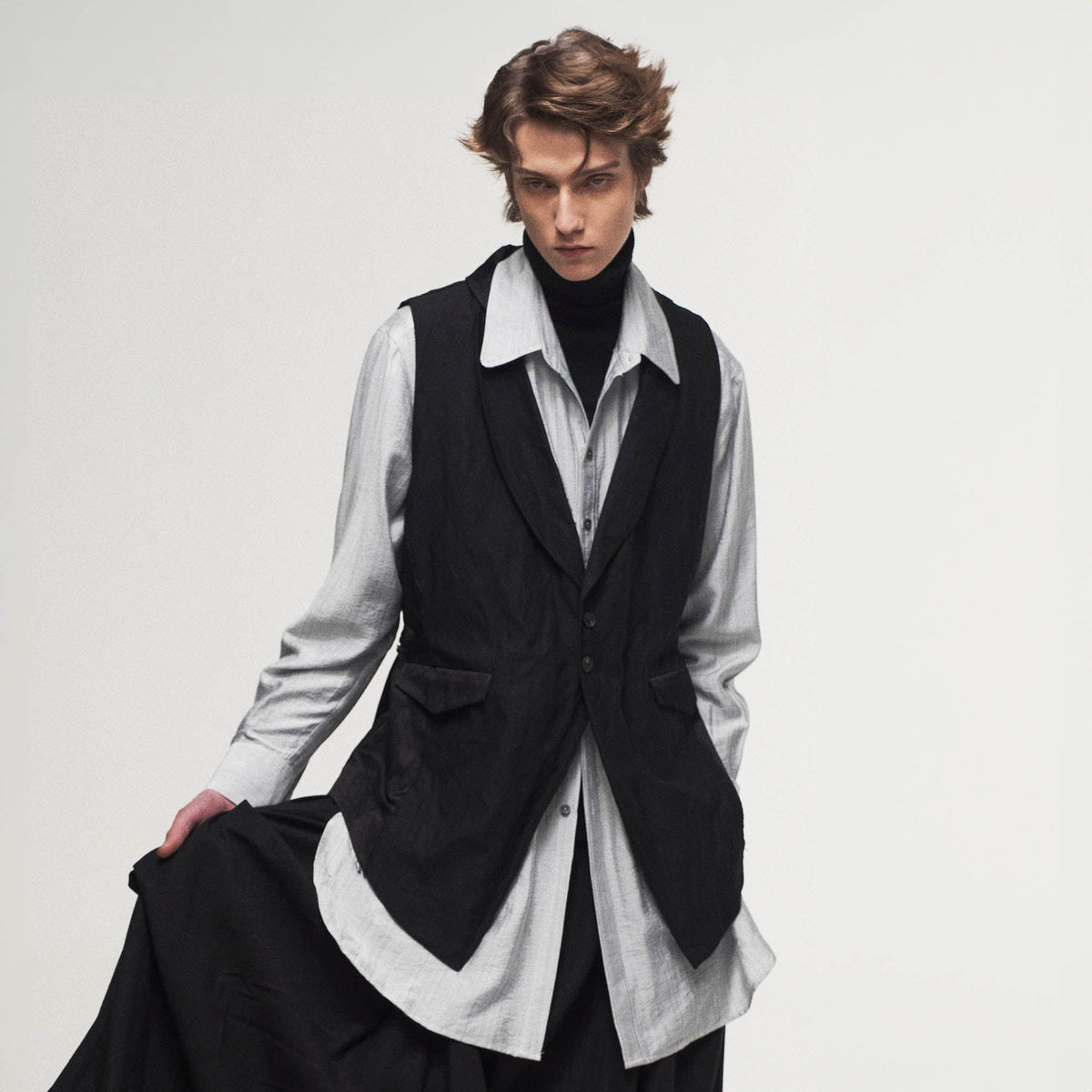 ILNya Nieternite Nifutur Asymmetrical Shawl Collar Belted Crinkled Vest