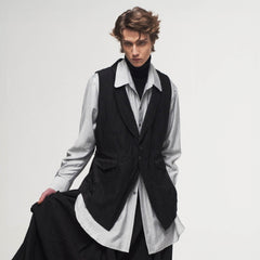 ILNya Nieternite Nifutur Asymmetrical Shawl Collar Belted Crinkled Vest