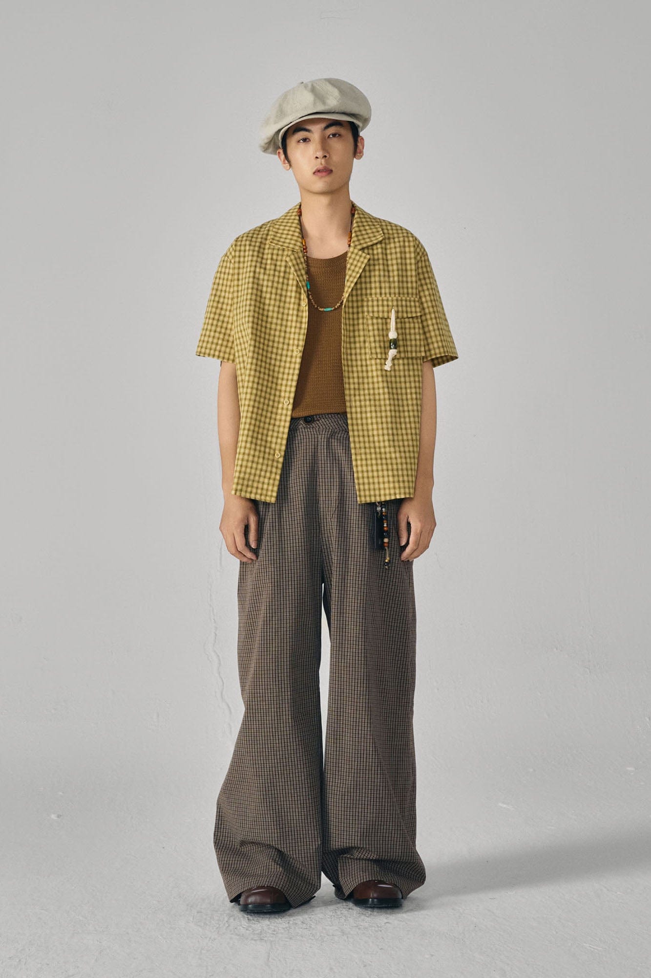 GONGHE REPUB Retro Paid Spliced Wide-Leg Pants