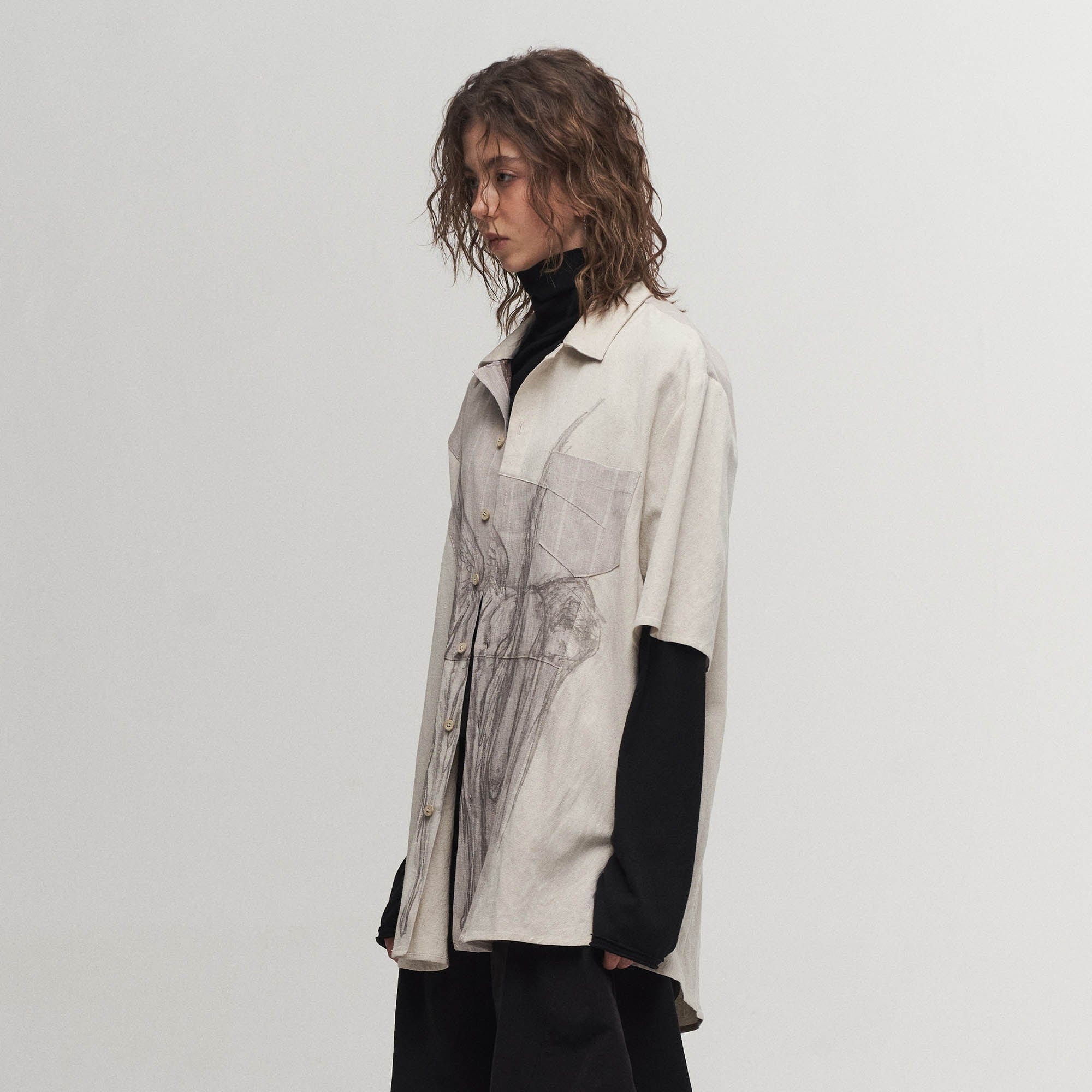ILNya Nieternite Nifutur Winged Angel Sketch Spliced Half-Sleeve Shirt
