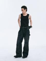 CATSSTAC Distressed Double-Knee Carpenter Straight-Leg Jeans Black