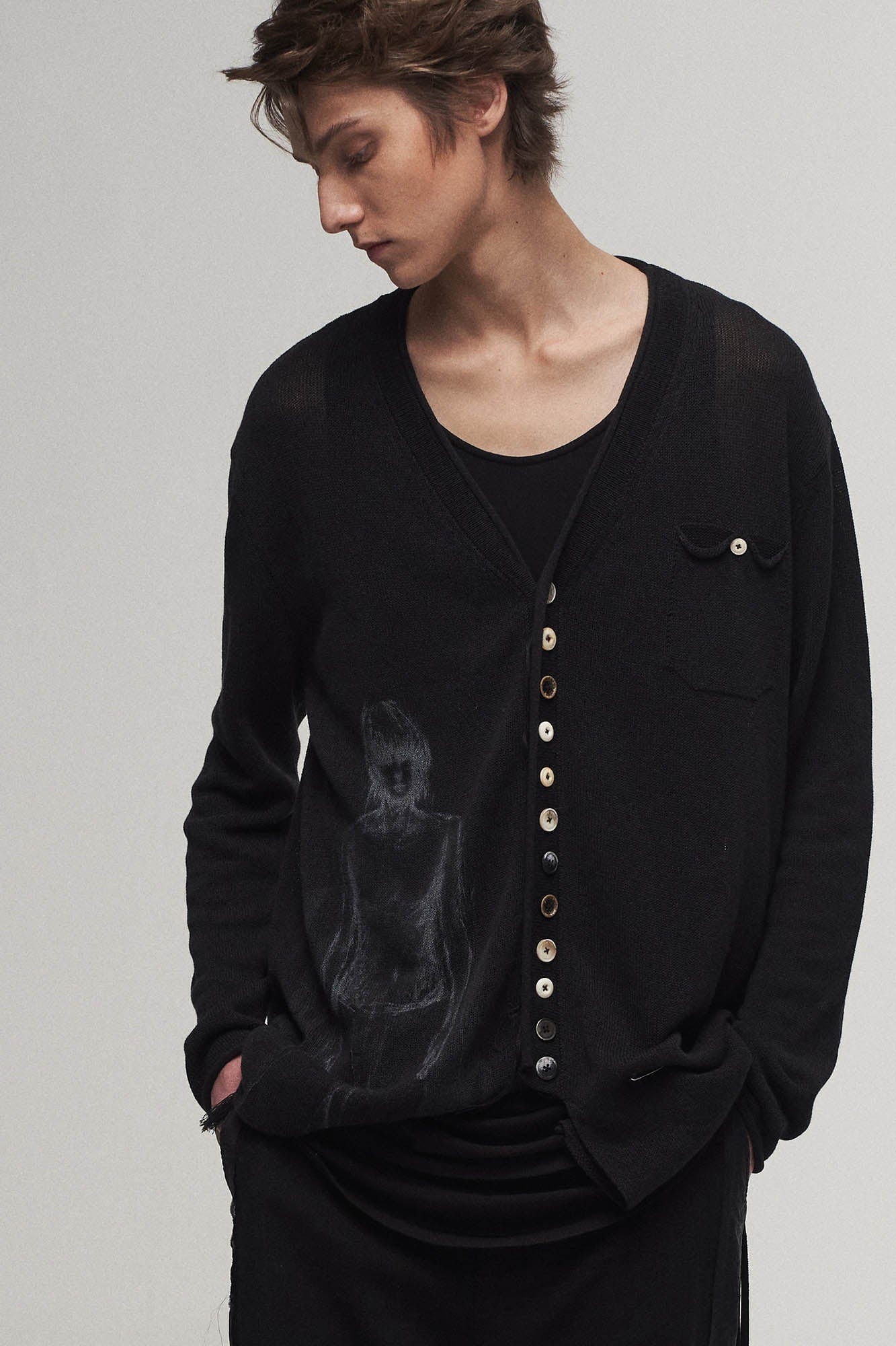 ILNya Nieternite Nifutur Ghostly Graphic Sheer Oversized Cardigan