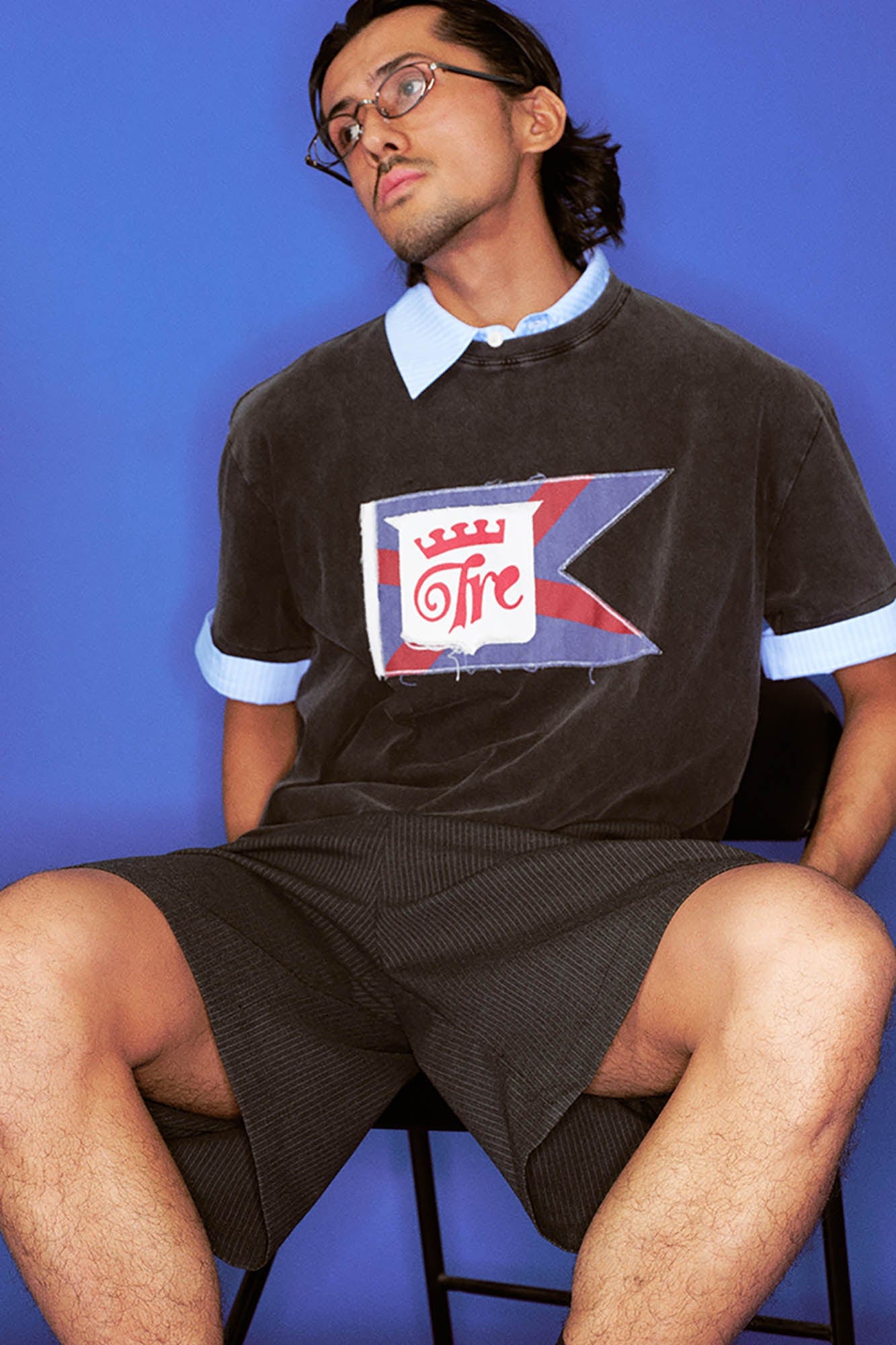TRECLUB Frayed Patch Flag Washed T-Shirt