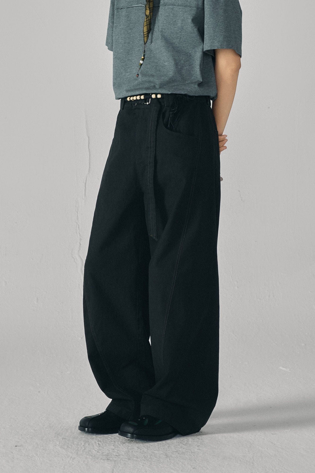 GONGHE REPUB Arc Spliced Strap Belt Pants