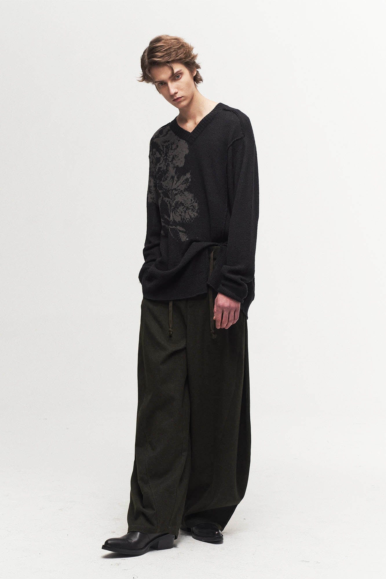 ILNya Nieternite Nifutur Slanted Spliced Drawstring Wide-Leg Pants
