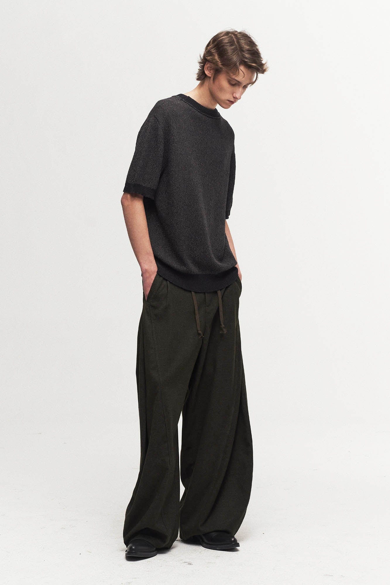 ILNya Nieternite Nifutur Slanted Spliced Drawstring Wide-Leg Pants