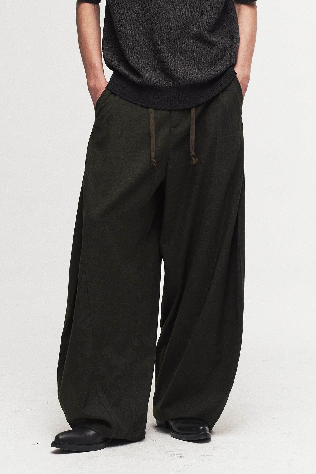 ILNya Nieternite Nifutur Slanted Spliced Drawstring Wide-Leg Pants