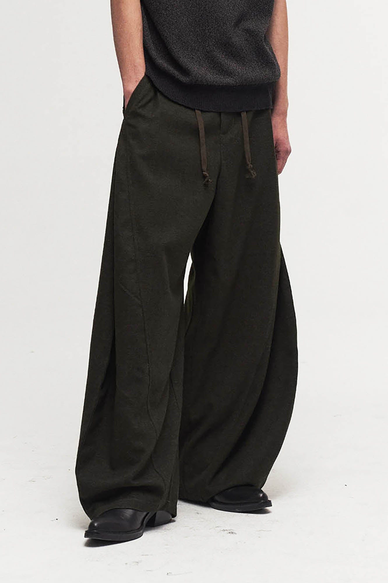 ILNya Nieternite Nifutur Slanted Spliced Drawstring Wide-Leg Pants