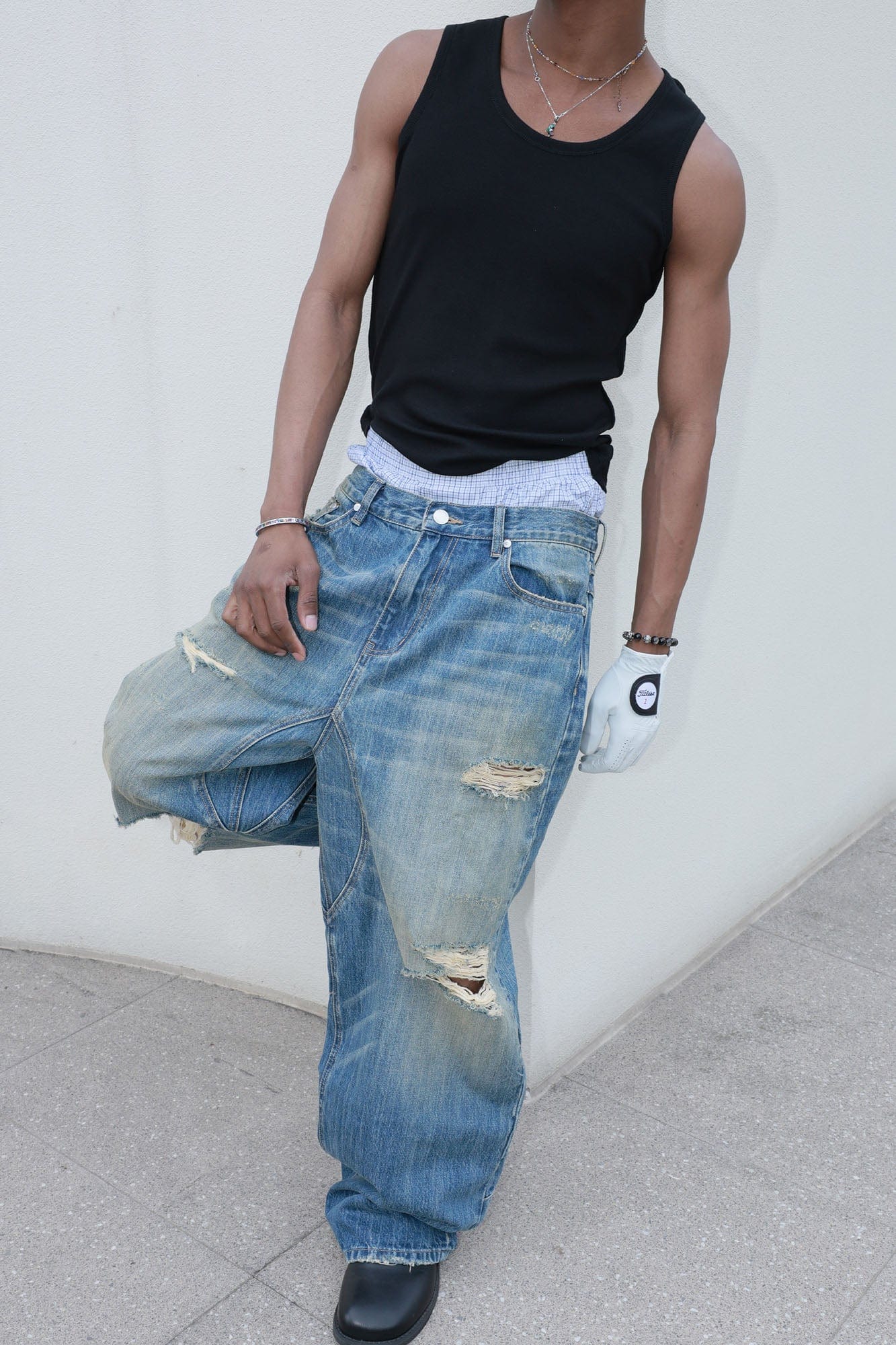 STEEPC Washed Rippled Straight-Leg Jeans
