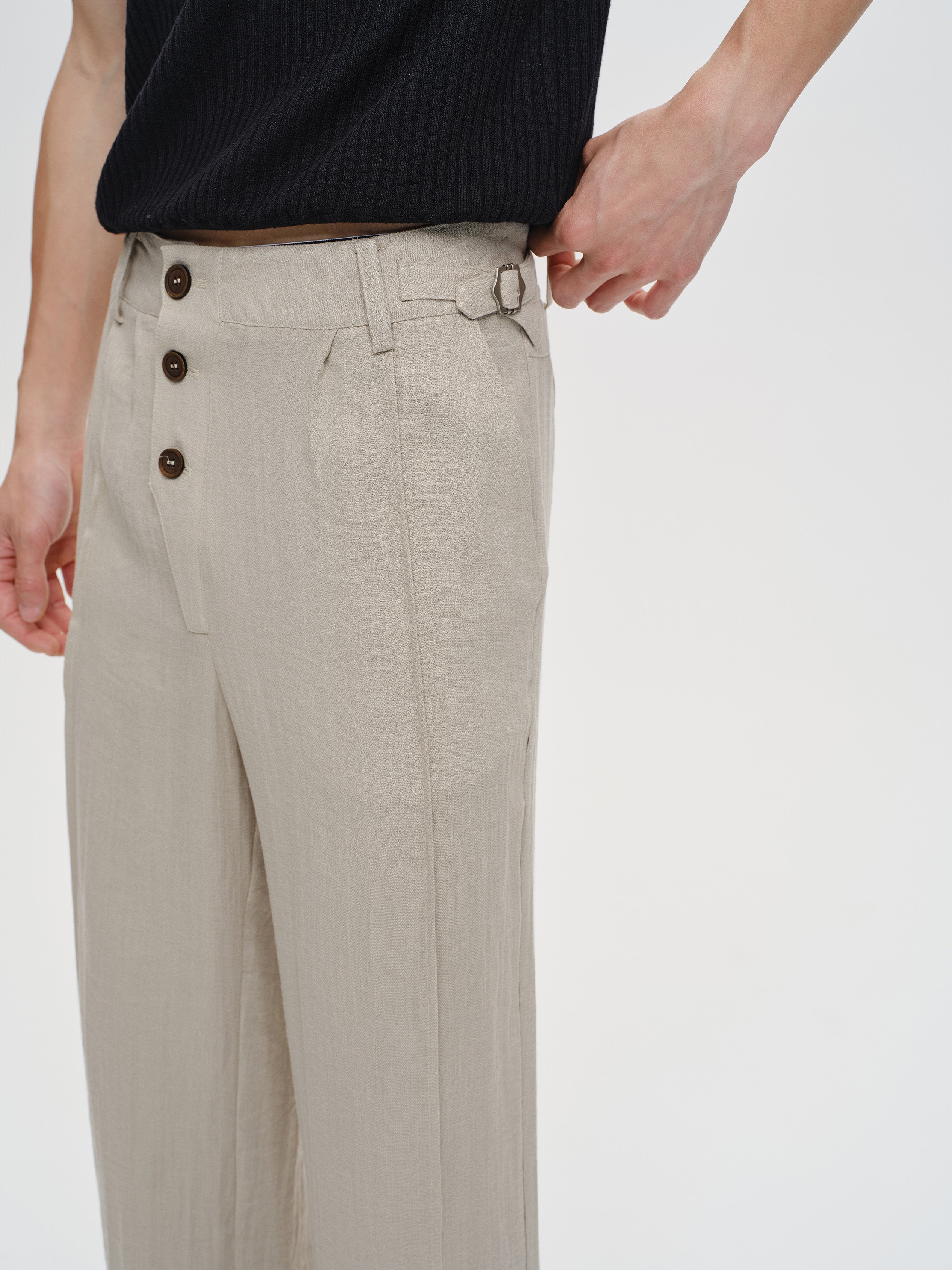 CATSSTAC Linen-Tencel Pleated Straight-Leg Trousers