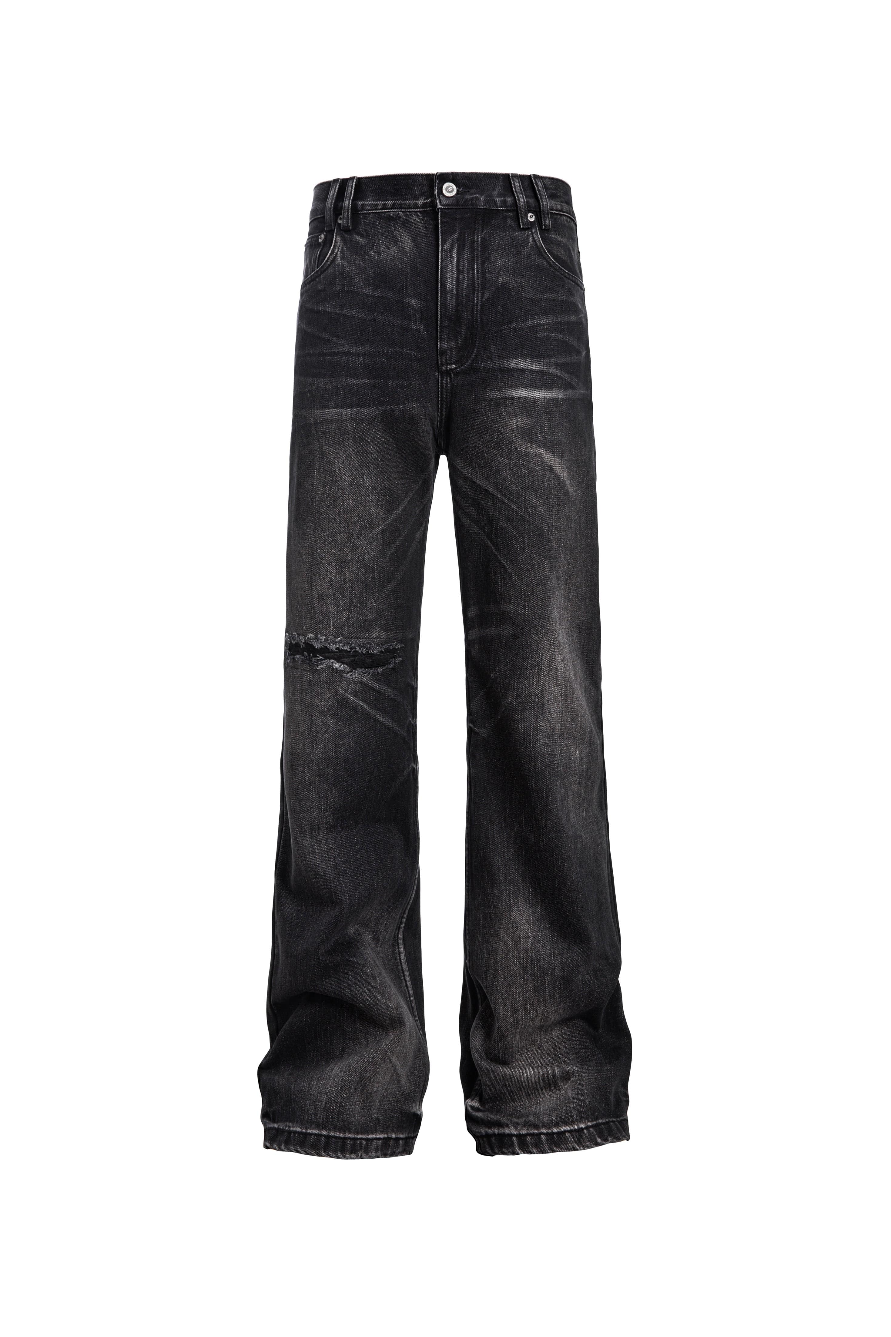 CATSSTAC Whisker Washed Frayed Straight-Leg Jeans