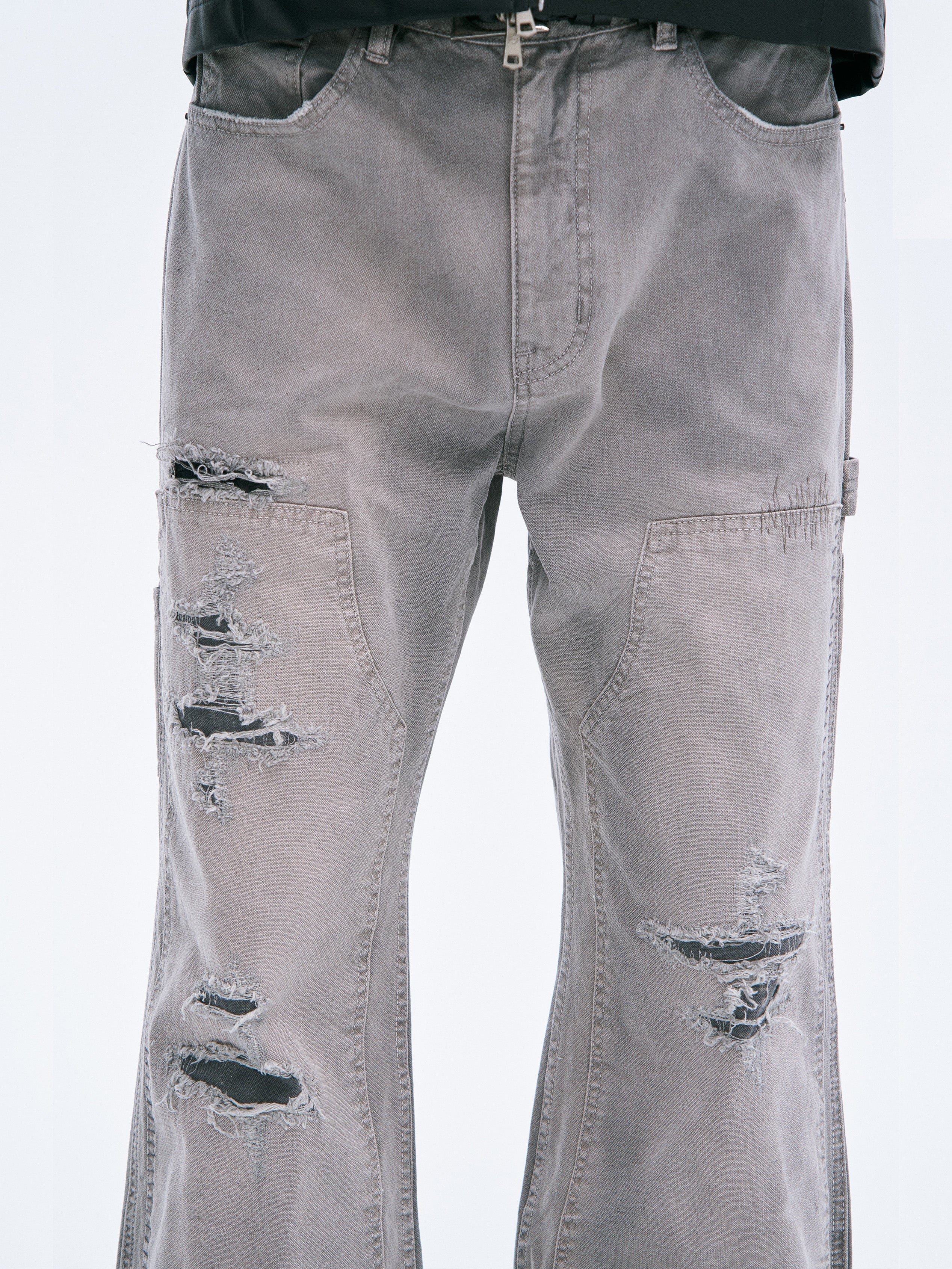 CATSSTAC Distressed Double-Knee Carpenter Straight-Leg Jeans Gray