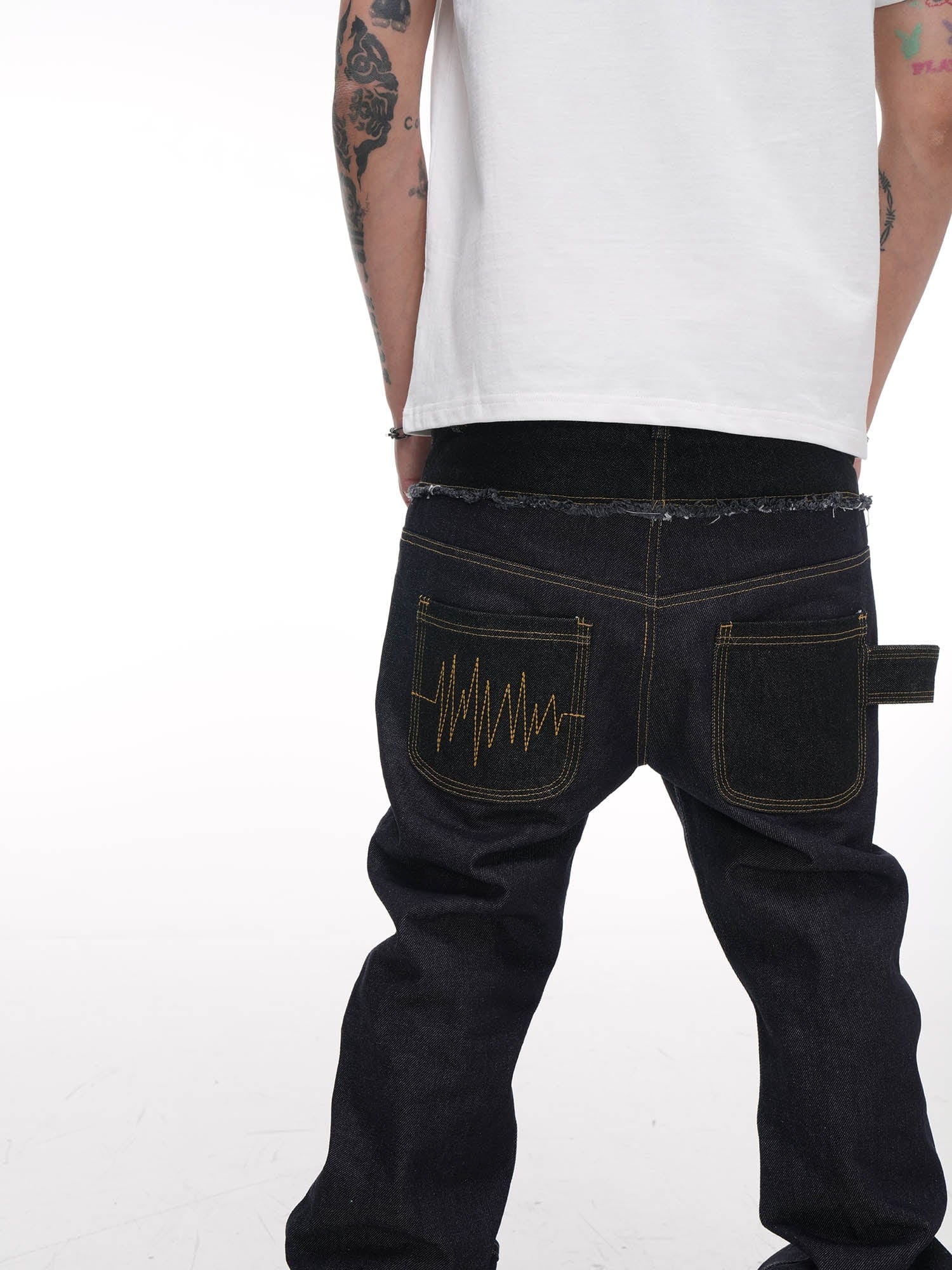 PHANTOMHUNTER Double-Waist Spliced Straight-Leg Fitted Jeans