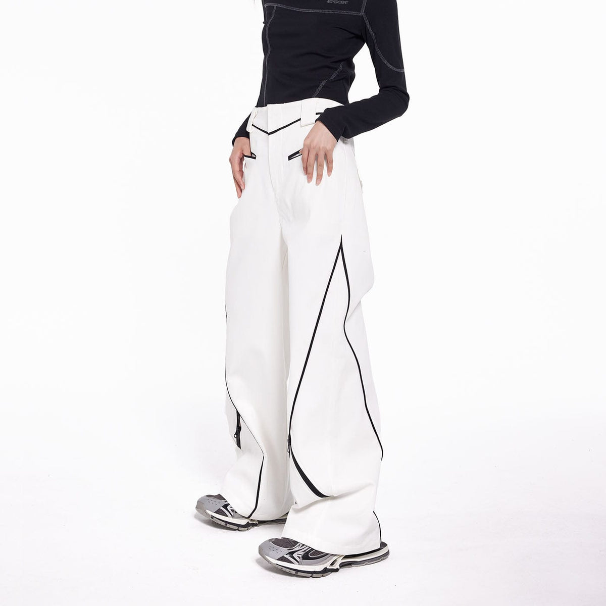 49PERCENT Paneled Zipper Wide-Leg Pants