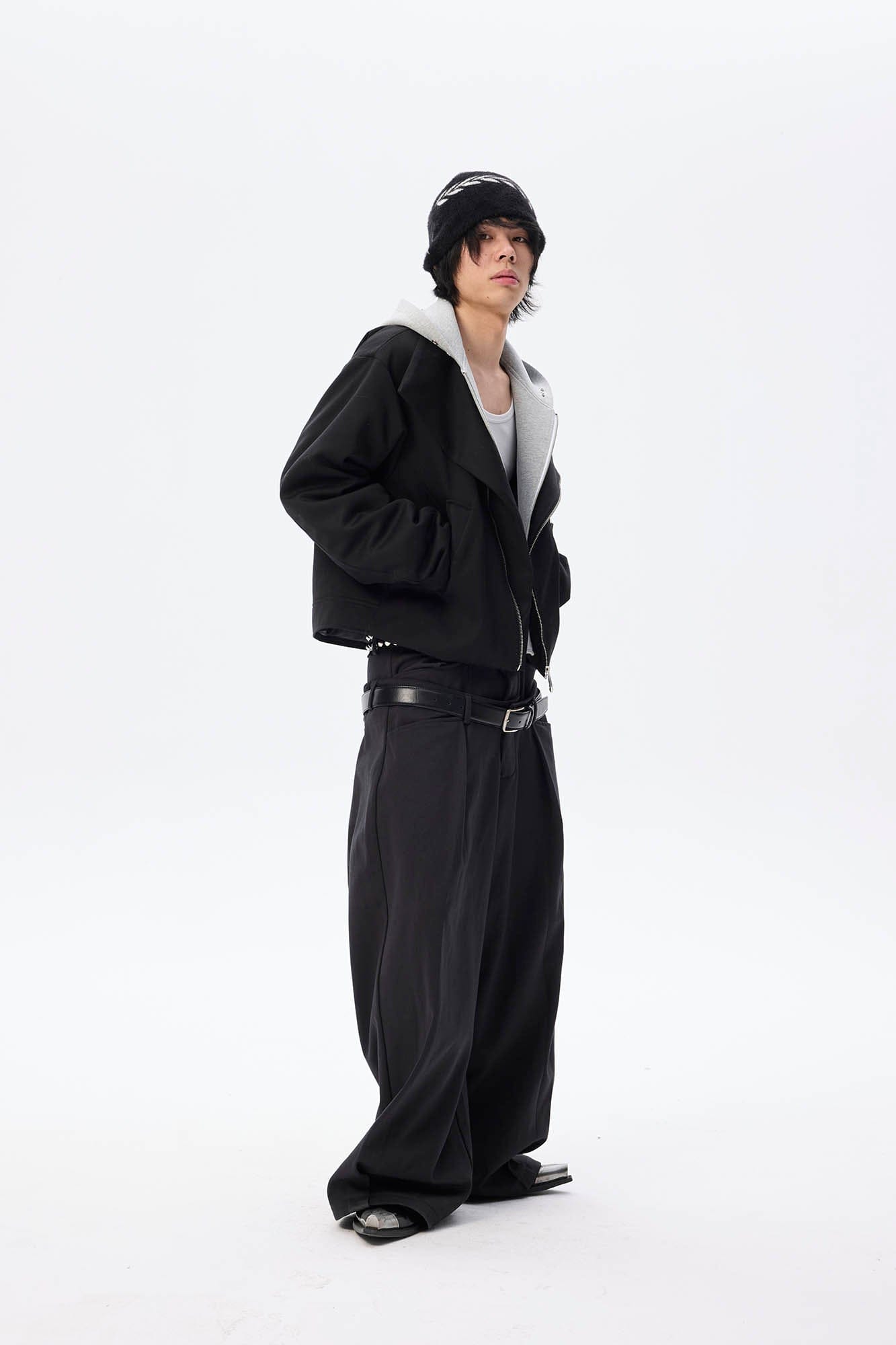 WHISTLEHUNTER Asymmetrical Zipper Detachable Hooded Layered Jacket