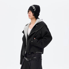 WHISTLEHUNTER Asymmetrical Zipper Detachable Hooded Layered Jacket