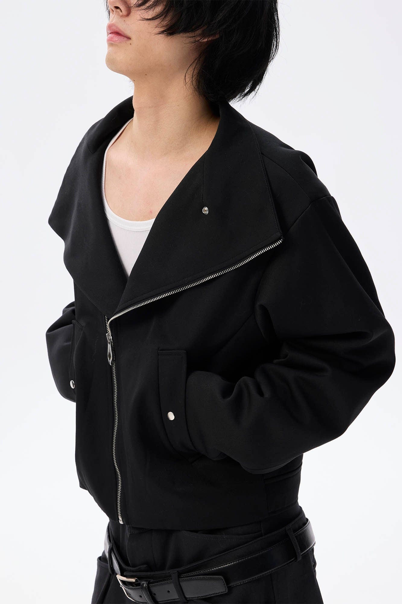 WHISTLEHUNTER Asymmetrical Zipper Detachable Hooded Layered Jacket