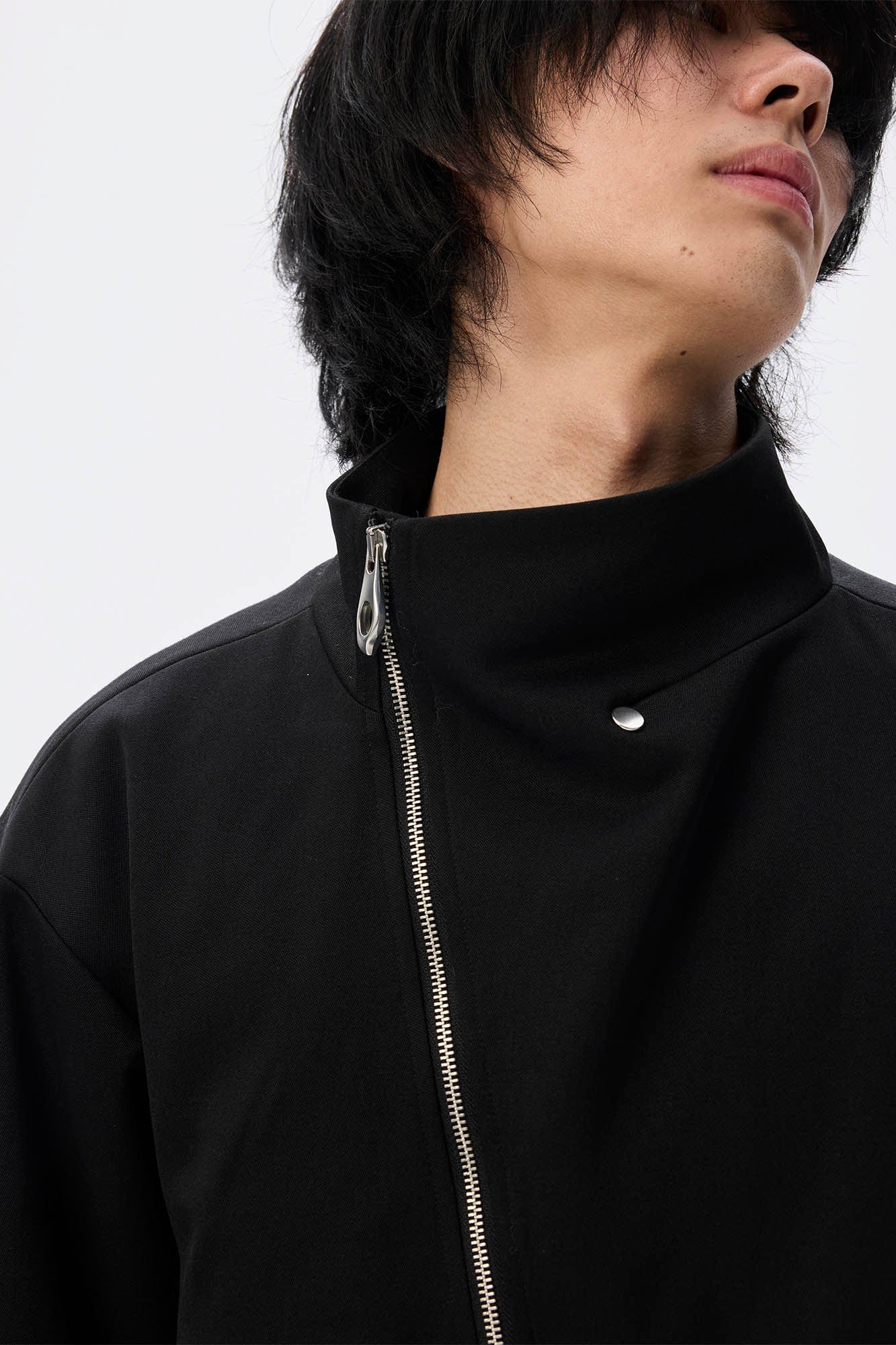 WHISTLEHUNTER Asymmetrical Zipper Detachable Hooded Layered Jacket