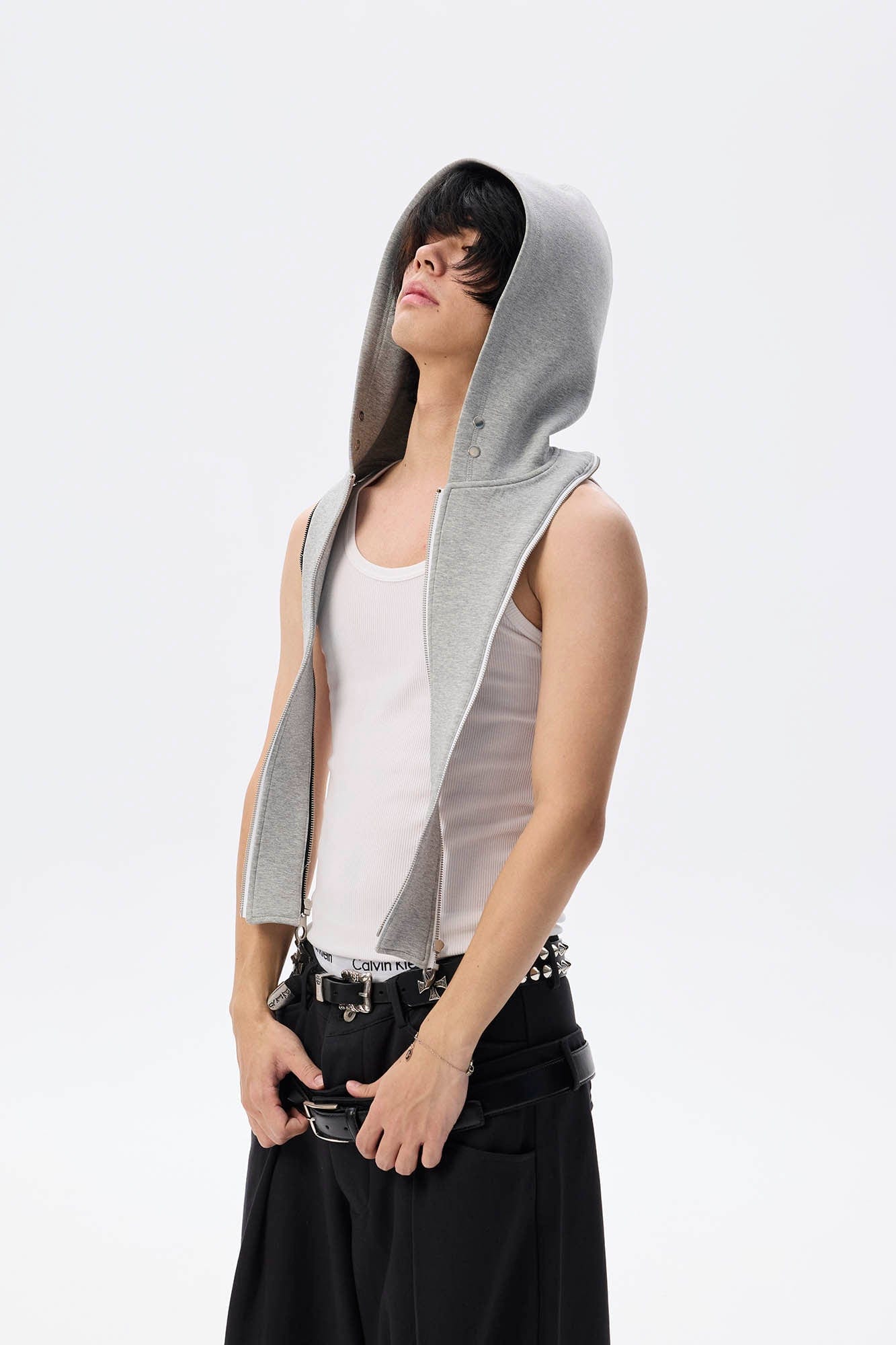 WHISTLEHUNTER Asymmetrical Zipper Detachable Hooded Layered Jacket
