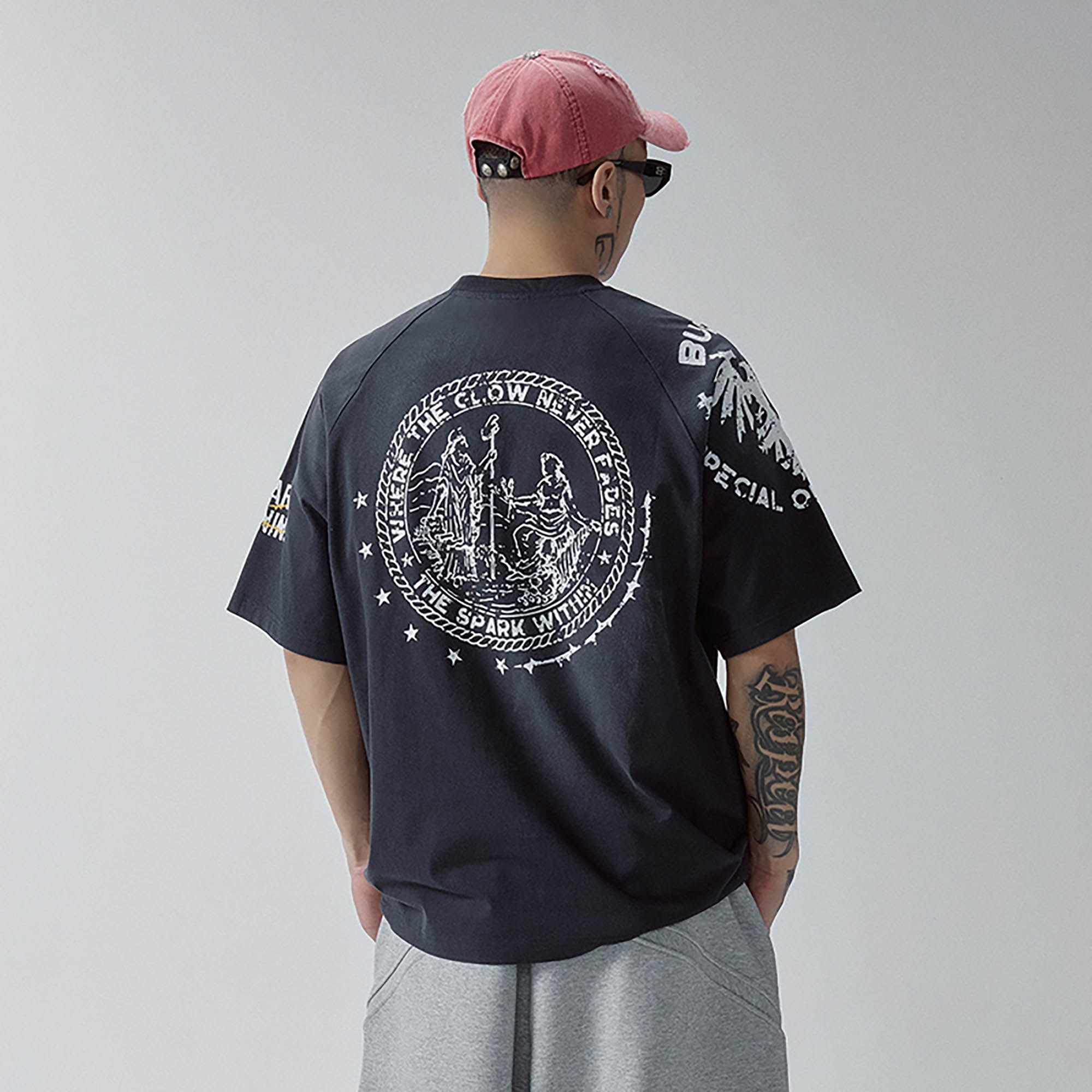 F2CE Distressed Badge Graphic Raglan T-Shirt