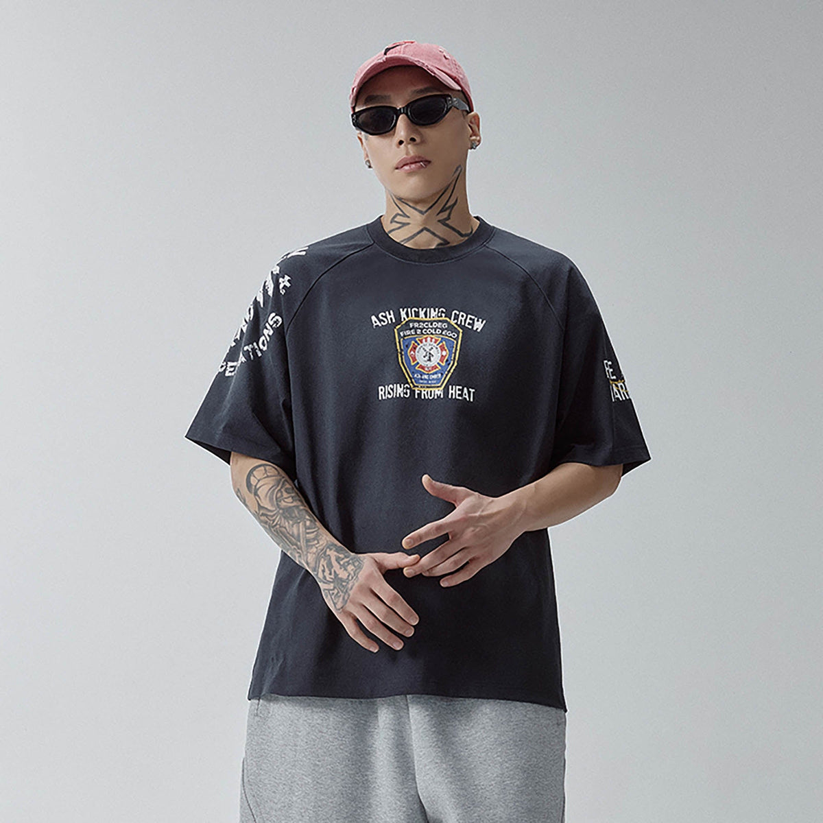 F2CE Distressed Badge Graphic Raglan T-Shirt
