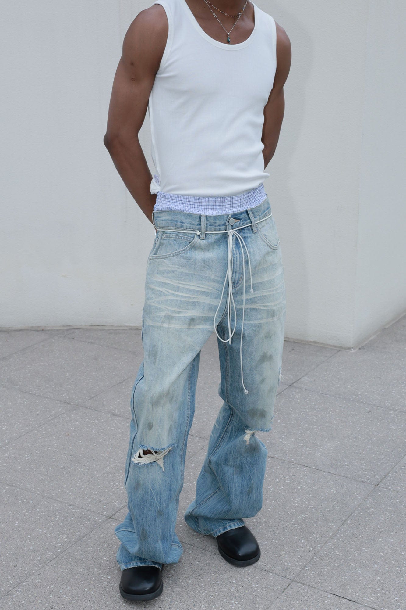 STEEPC Dirty Fit Distressed Flared Jeans