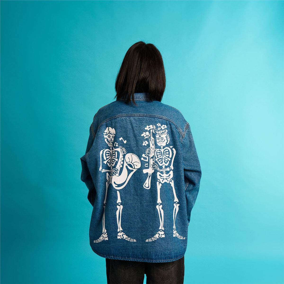 WCC Multi-Pockets Musical Skeletons Denim Jacket