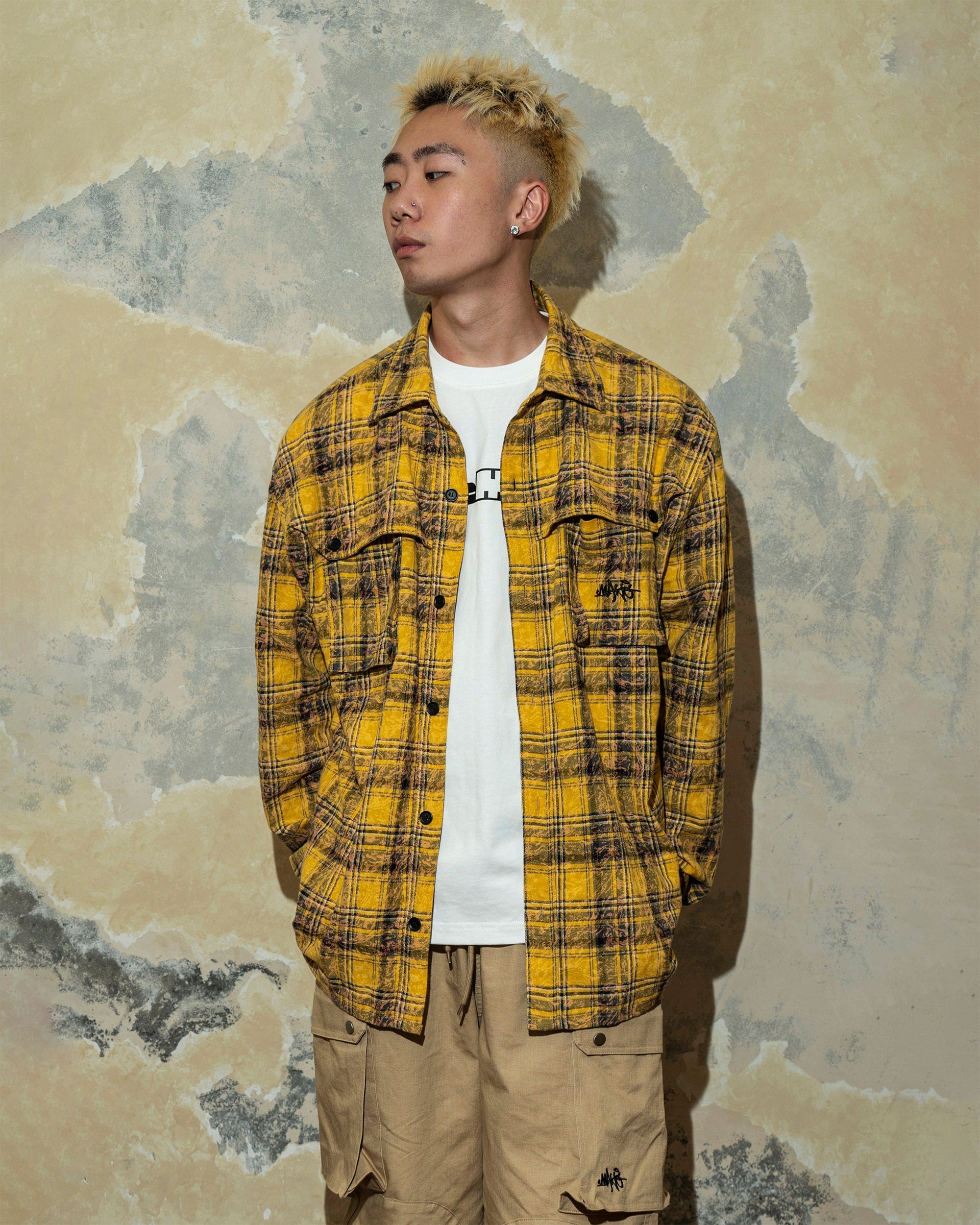 MAKEMORE Retro Plaid Shirt Yellow