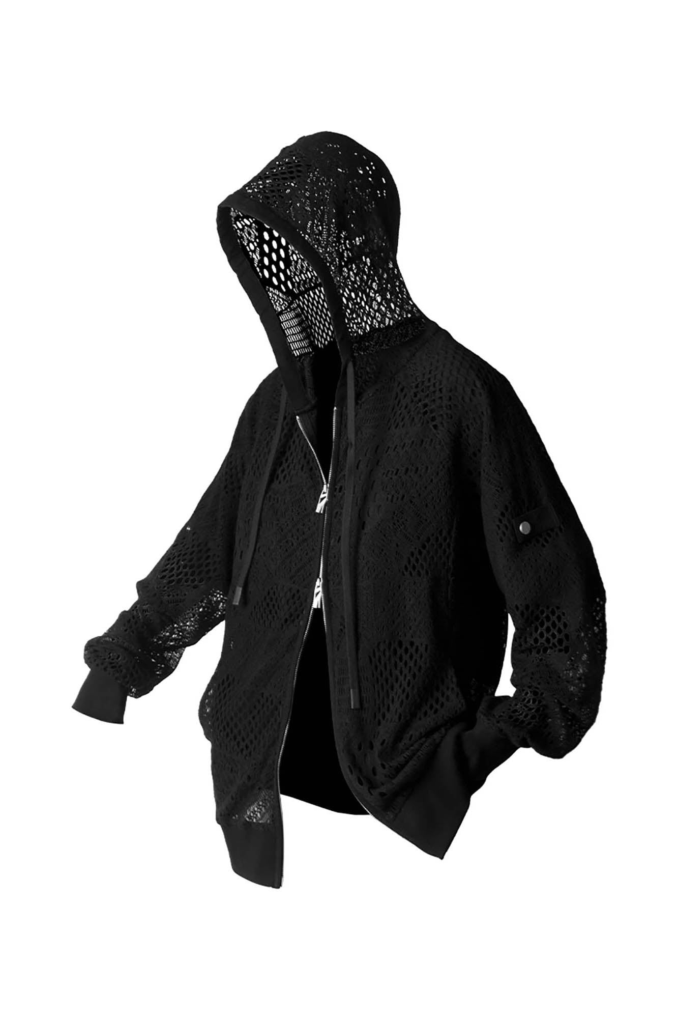 RELABEL Patchwork Crochet Mesh Zip-Up Hoodie