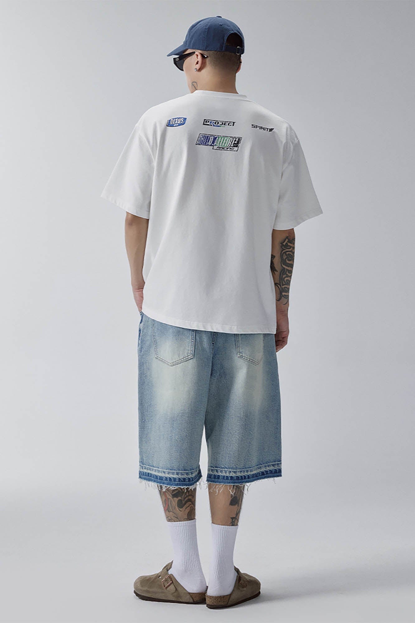 F2CE Washed Raw-Hem Denim Shorts