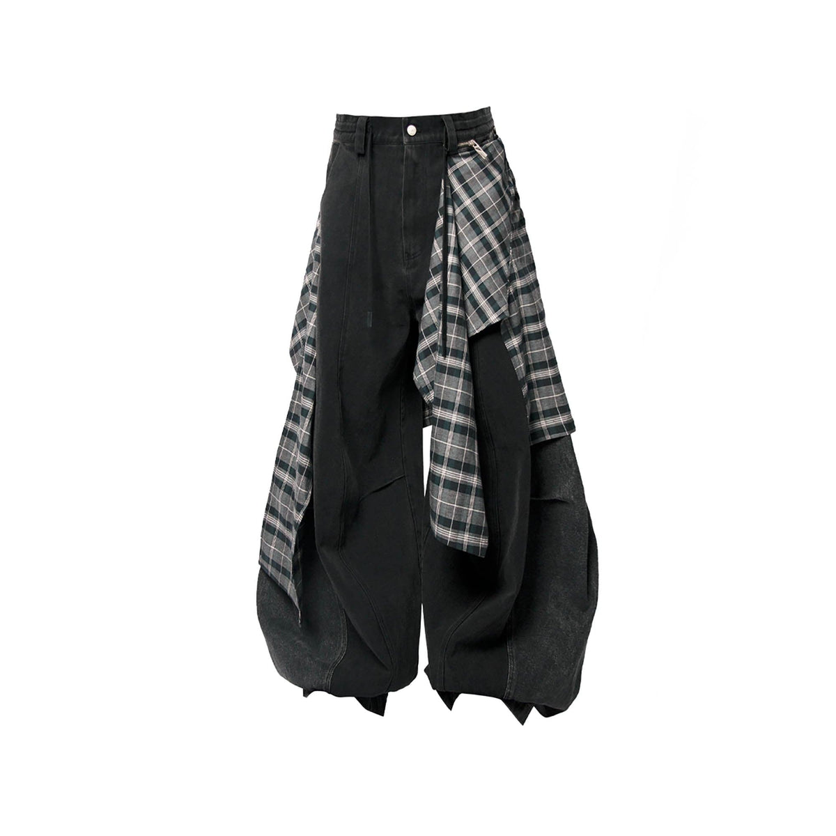 RELABEL Detachable Plaid Back Flap Spliced Jeans