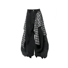 RELABEL Detachable Plaid Back Flap Spliced Jeans