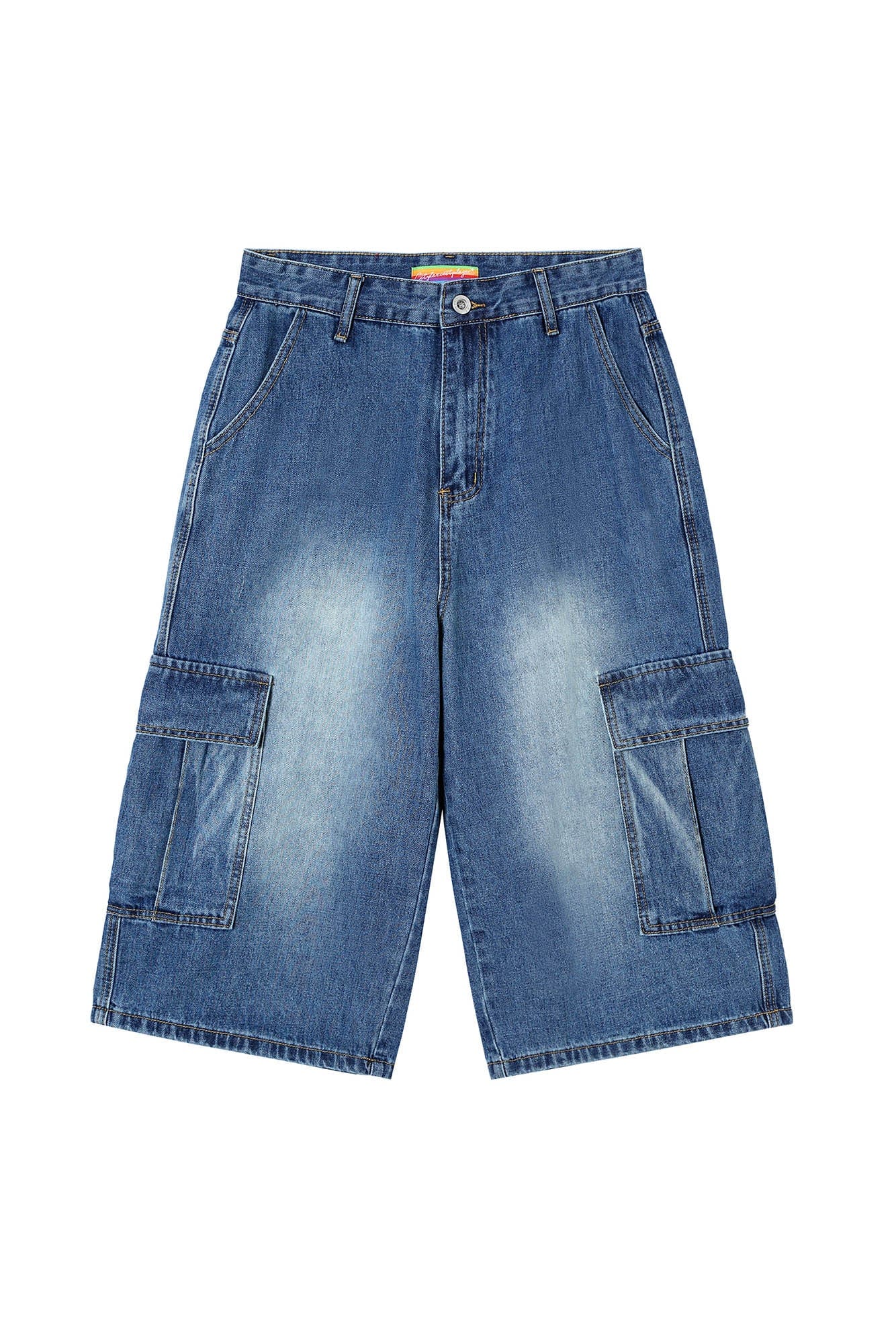 CLP Retro Multi-Pocket Knee-Length Denim Shorts