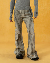 CLP Spliced Distressed Raw Edge Flared Jeans