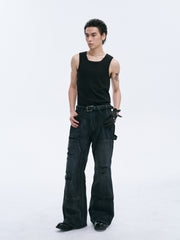 CATSSTAC Distressed Double-Knee Carpenter Straight-Leg Jeans Black