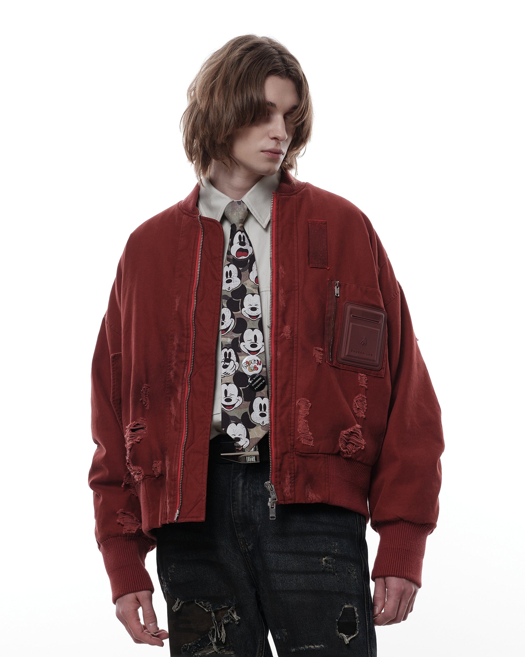 FACEONLAB Ripped MA-1 Jacket Red