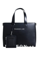 FACEONLAB Logo Faux Leather Tote Bag