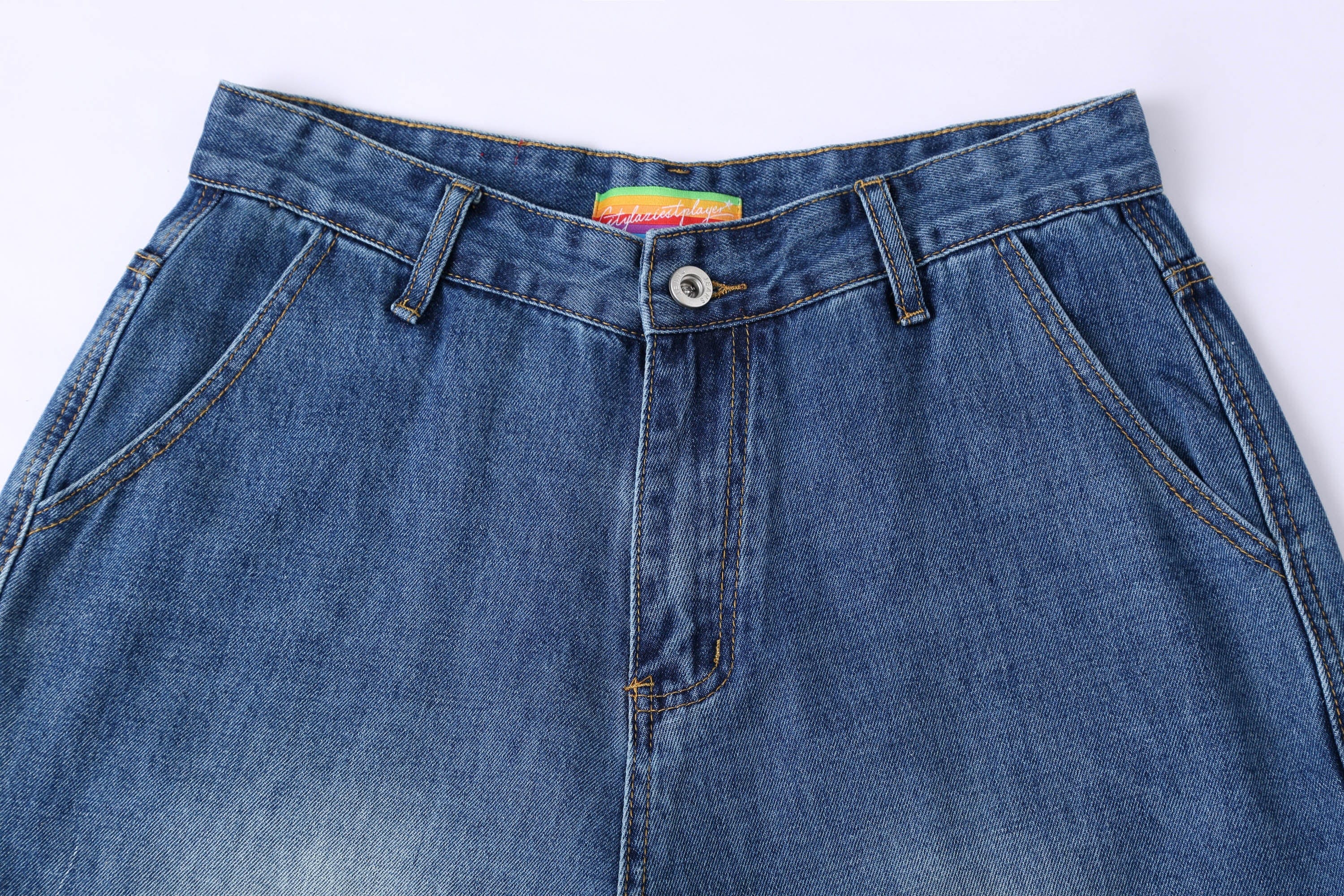 CLP Retro Multi-Pocket Knee-Length Denim Shorts