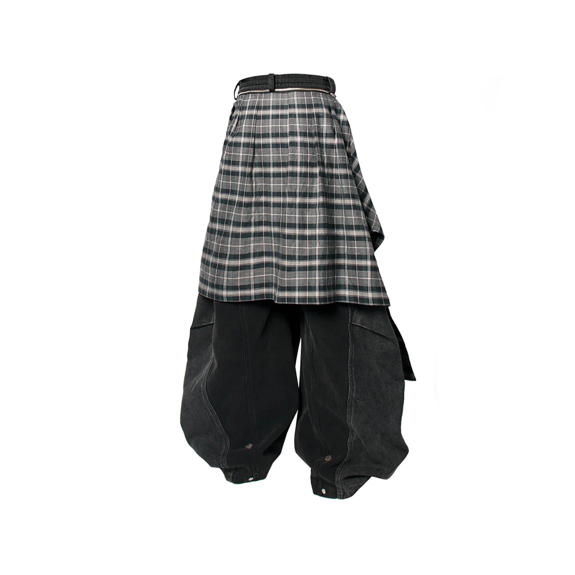 RELABEL Detachable Plaid Back Flap Spliced Jeans