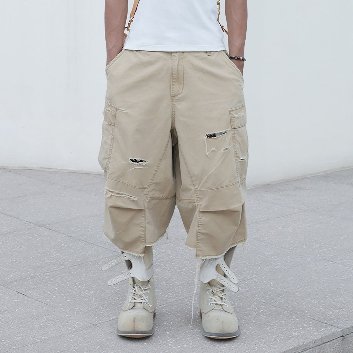 STEEPC Ripped Multi-Pocket Spliced Shorts