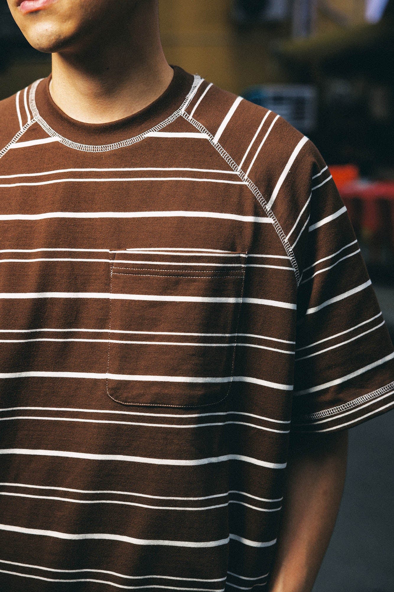 BANANA CLUB Striped Stitch Pocket Raglan T-Shirt