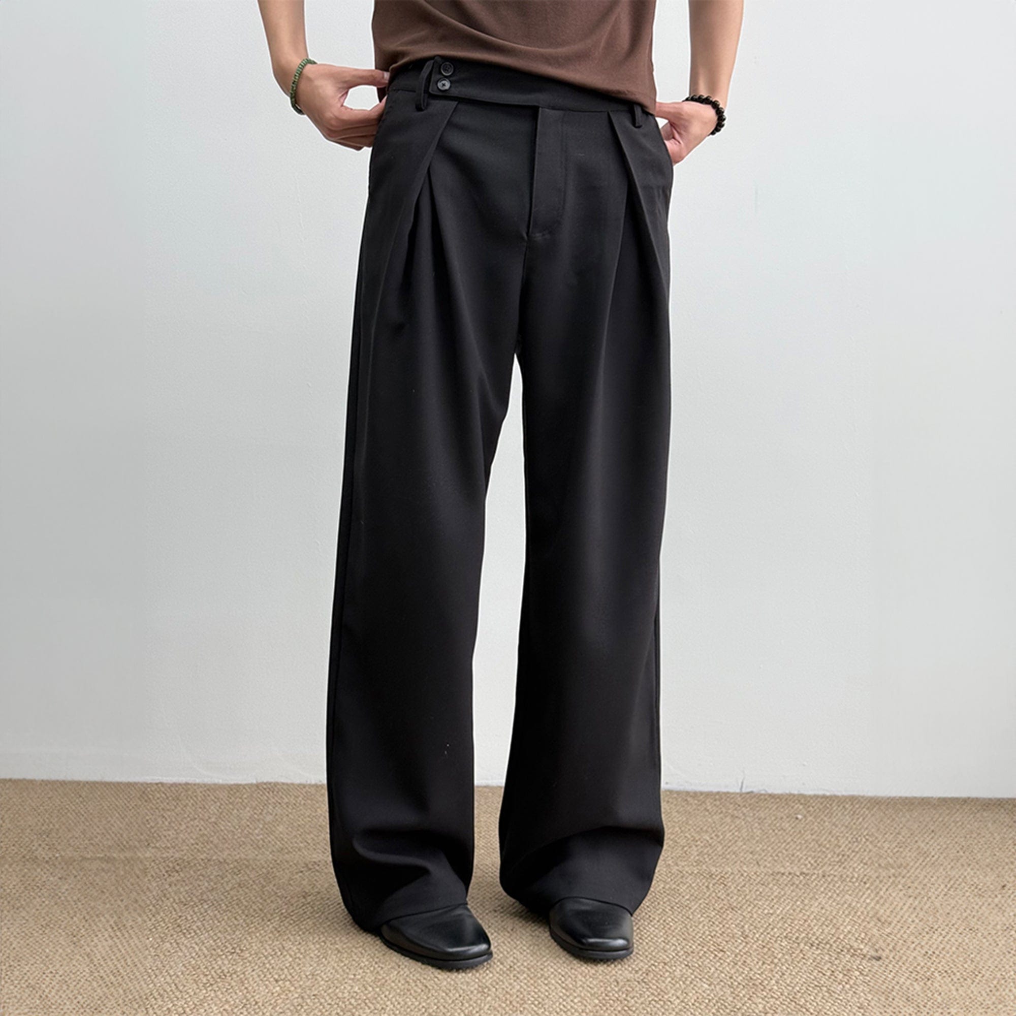 KREATE Inverted Pleats Asymmetric Waist Wide-Leg Trousers