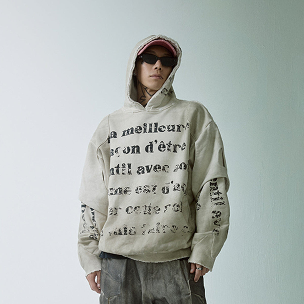 F2CE Distressed Layered Slogan Hoodie