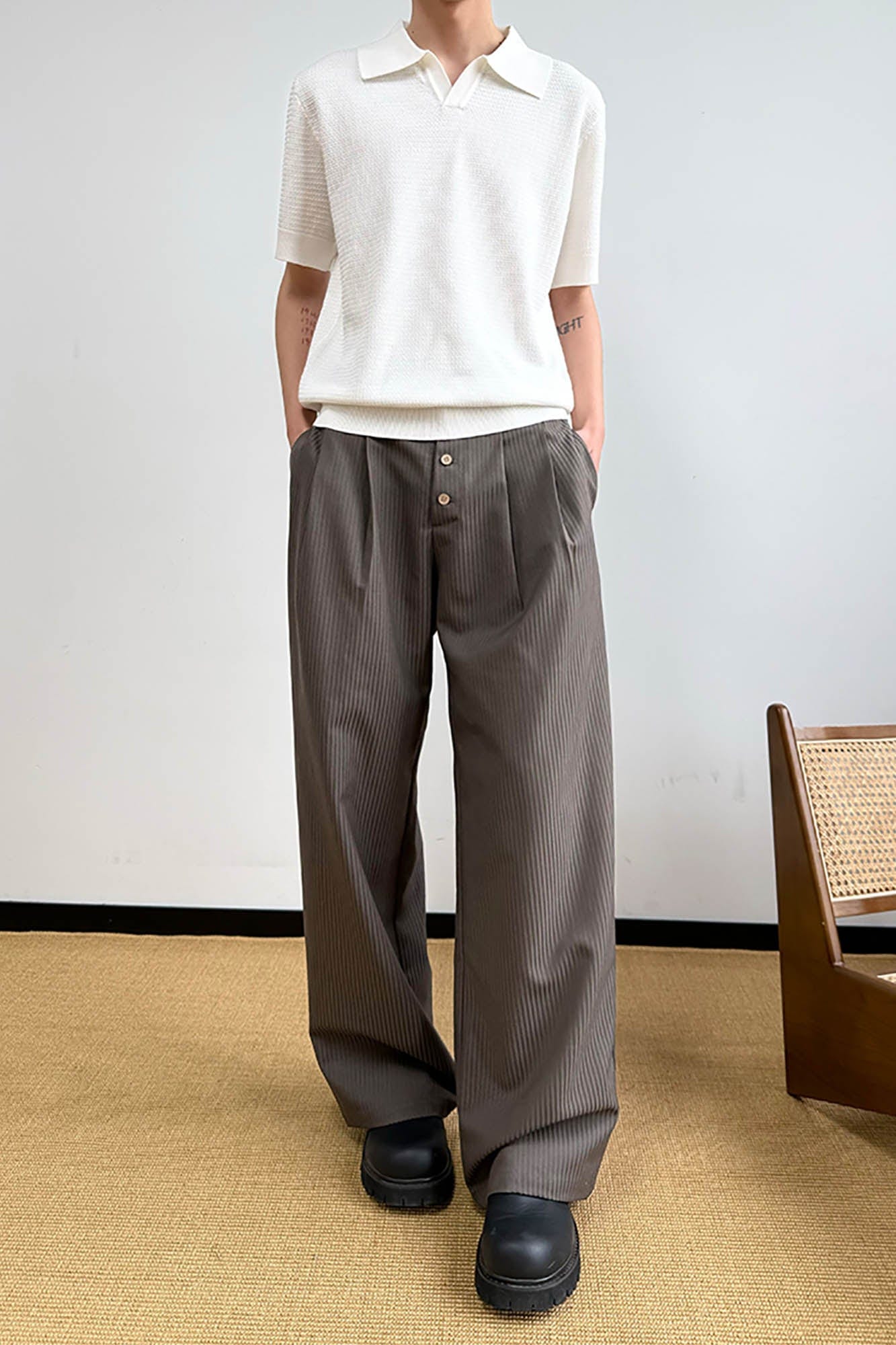 KREATE Pinstriped Pleated Trousers