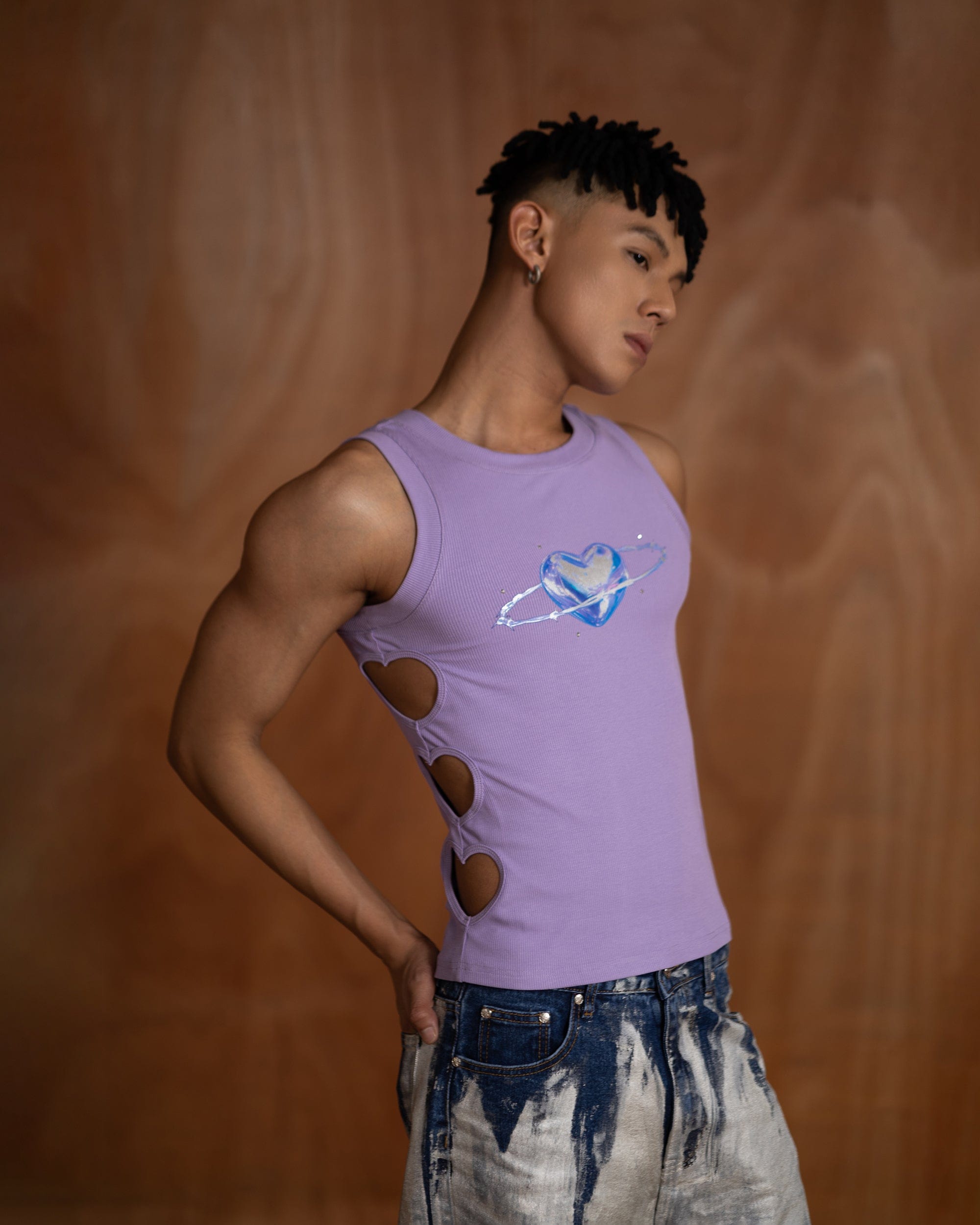 CLP Metallic Heart Slim Hollowed Tank Top Purple