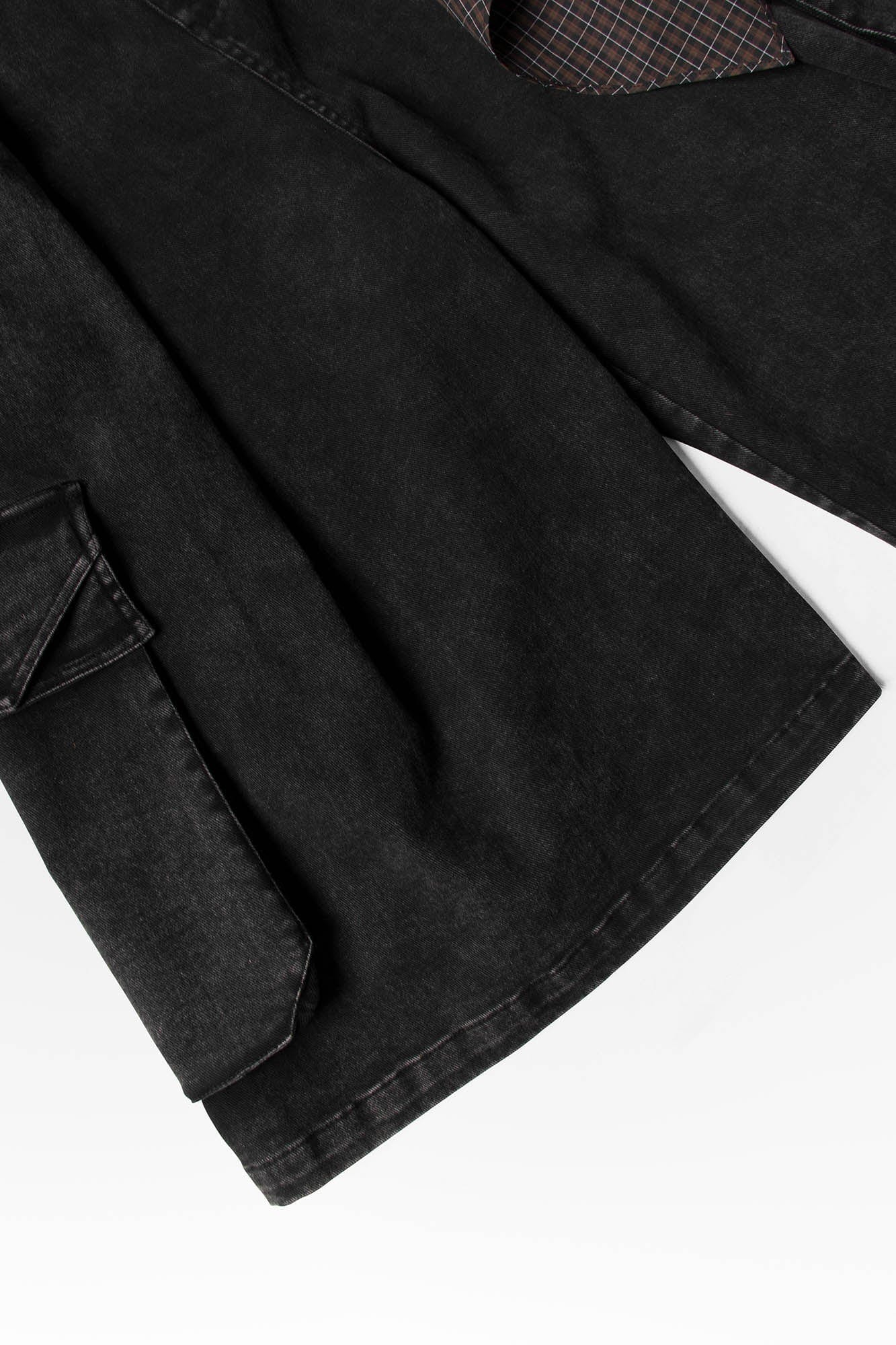 RELABEL Detachable Scarf Washed Multi-Pocket Wide-Leg Shorts