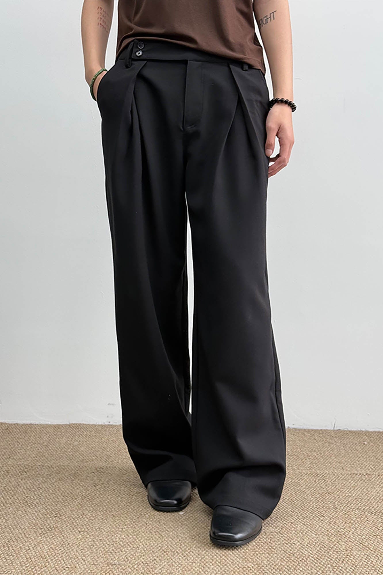 KREATE Inverted Pleats Asymmetric Waist Wide-Leg Trousers