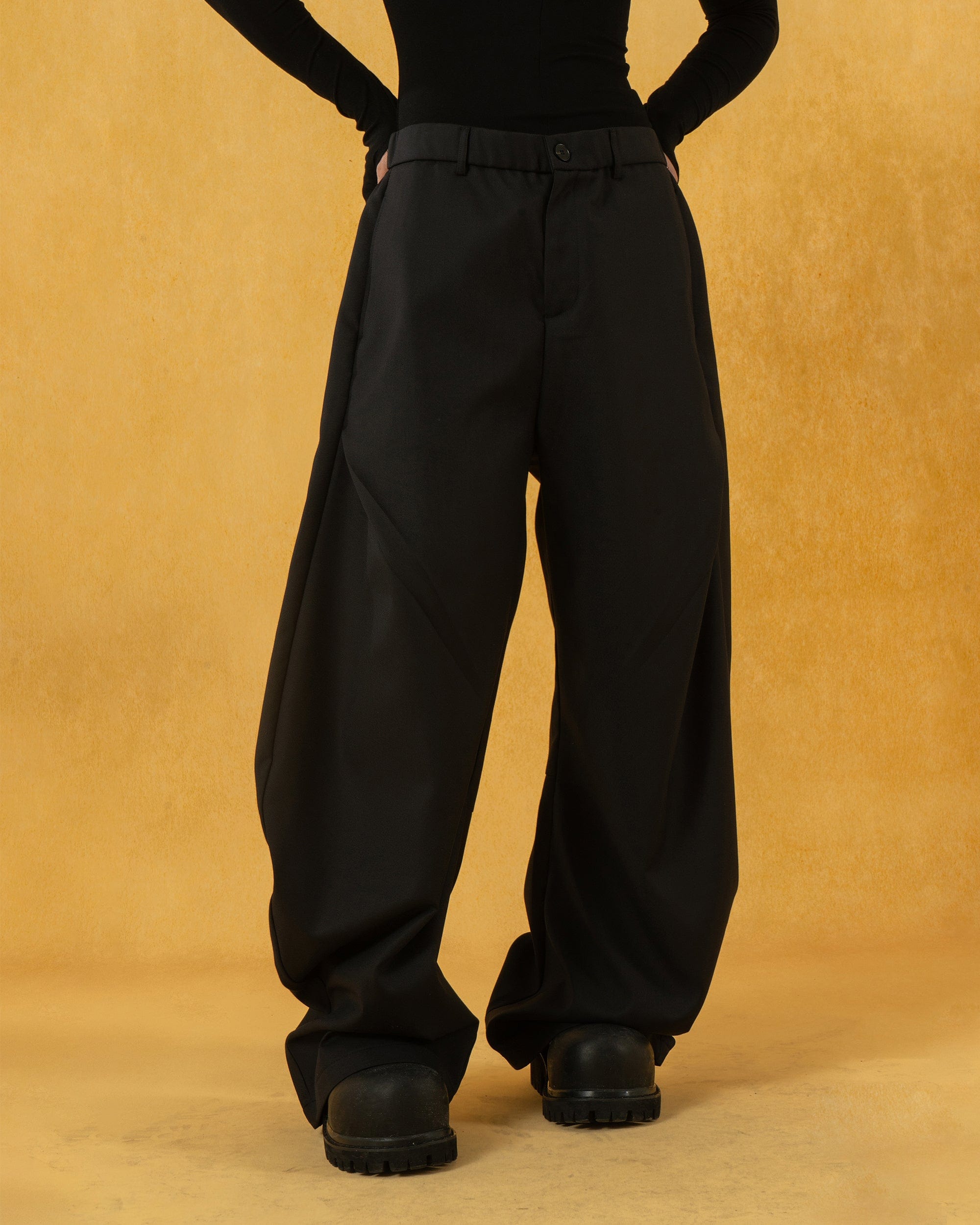 CLP Curved Crinkled Floor-Length Trousers