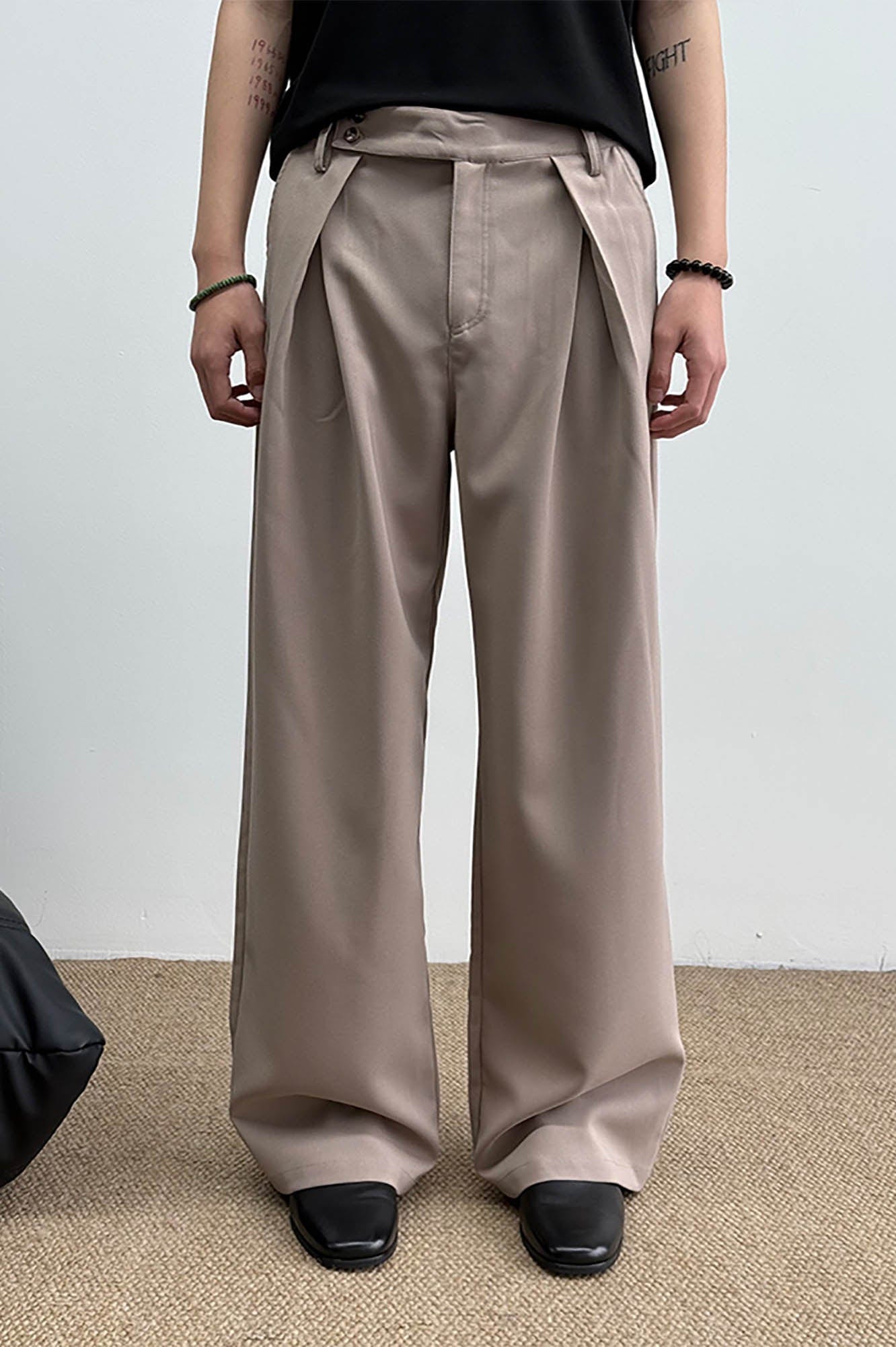 KREATE Inverted Pleats Asymmetric Waist Wide-Leg Trousers