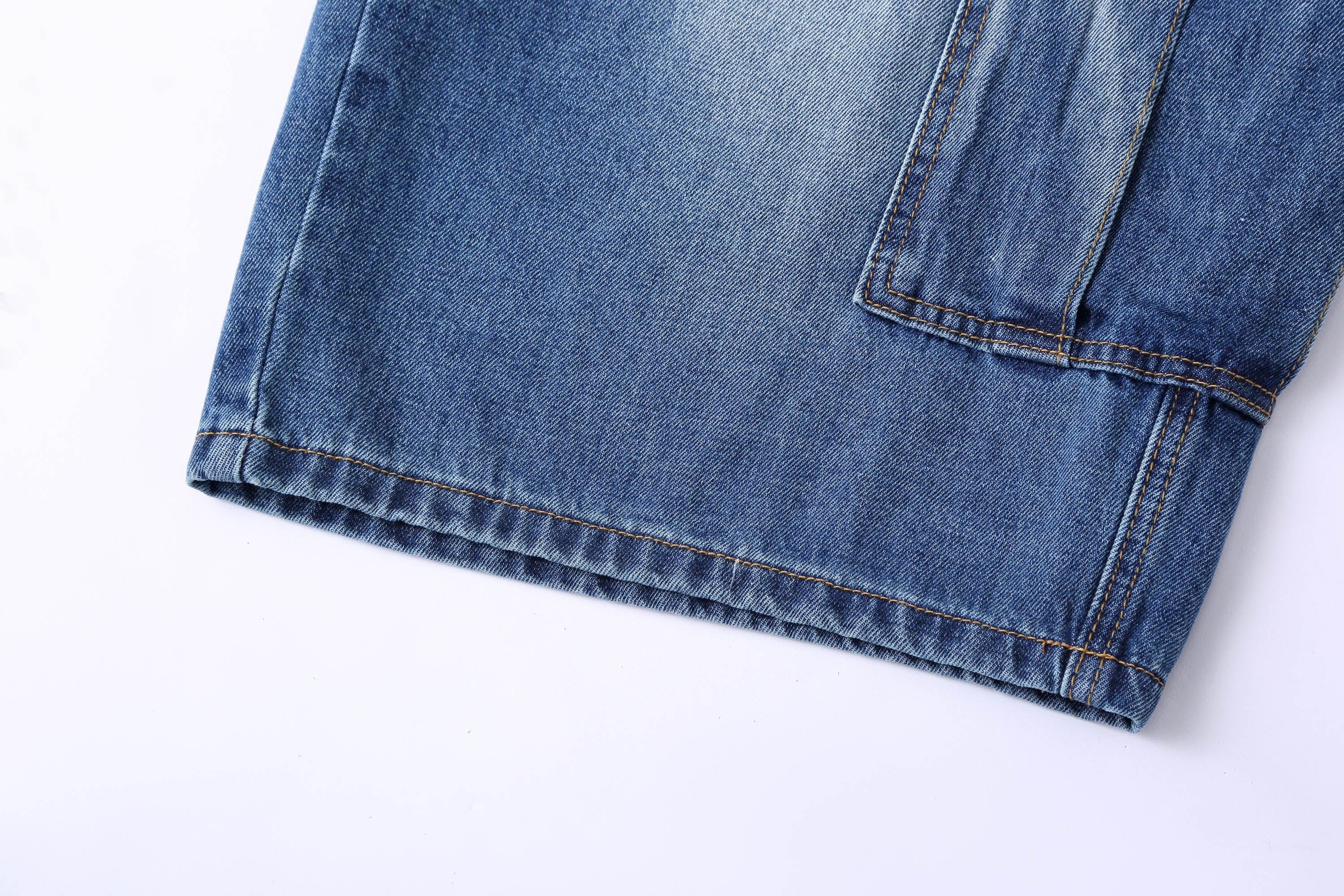 CLP Retro Multi-Pocket Knee-Length Denim Shorts